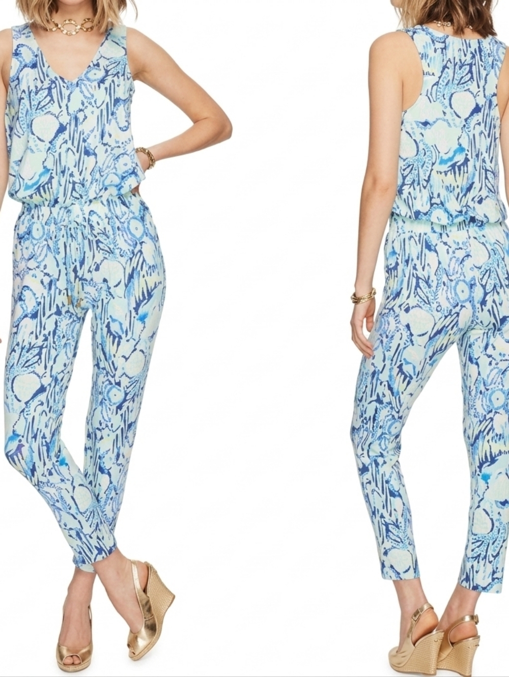 LILLY PULITZER Paulina Jumpsuit In Indigo Sunset Swim Blue Coastal Resort Sz XL